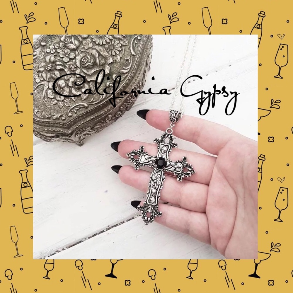 Gothic Floral Scroll Cross Pendant Necklace